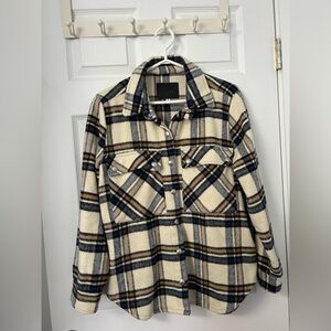 Blank NYC Plaid Jacket in Cream and Blue